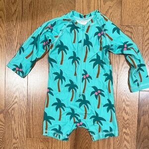 Hanna Andersson Teal Palm Tree Long-Sleeve One-Piece Swimsuit 18-24 month